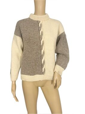 Vtg Country Life Women’s Small Colorblock Cable-Knit Pure Wool Sweater Scotland